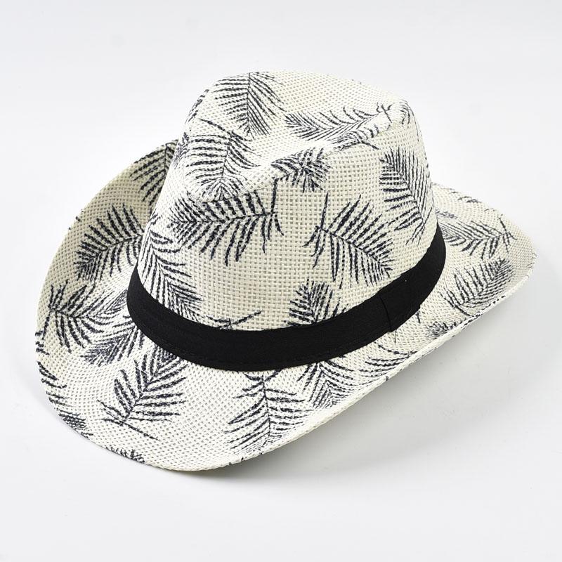 Cappello da Sole Casual da Spiaggia Primavera Estate Trilby Jazz Cappello da Cowboy con Tesa Arricciata Protezione Solare da Esterno Cappello di Paglia