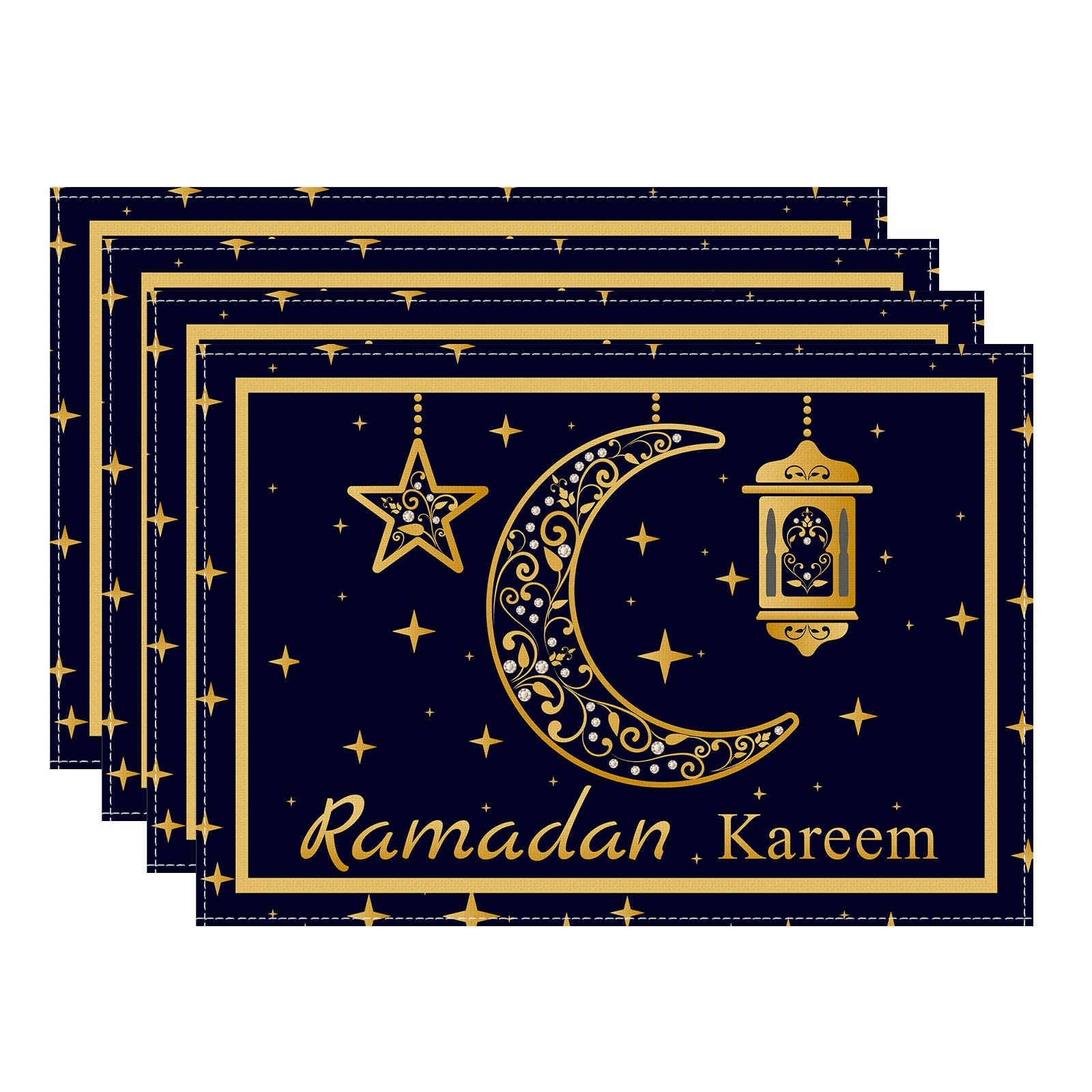 

Black Golden Moon Stars Lantern Ramadan Kareem Placemats Set of 4 Table Mats for Party Home Kitchen Dining Table Decorations 12x18 Inch Placemats Set of 4 （12x18 Inch）