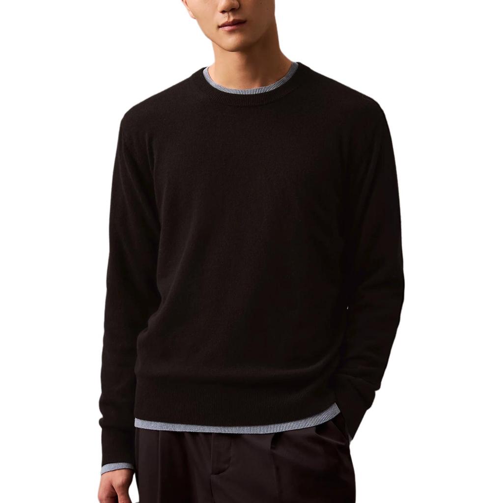 Calvin Klein Solid Color Minimalist Comfortable Crew Neck Cashmere Sweater Men sweater Black LV040EM344-UB1