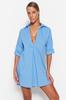 Women's Dress New Season Fashion Blue Mini Woven 100% Cotton Beach Dress
