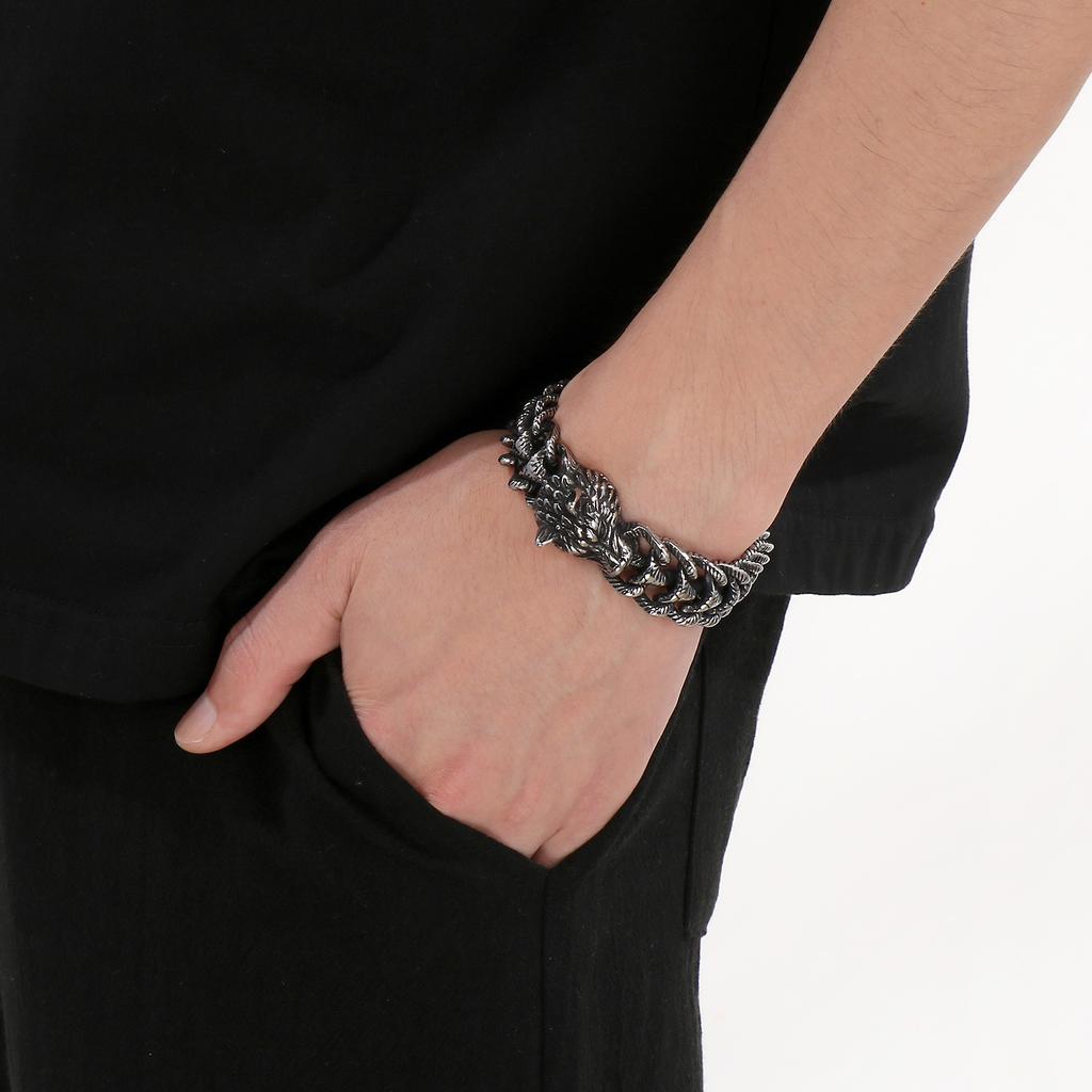 Cast Wolf Dog Head Bracelet for Men Cool Jewelry - Stainless Steel 316L - KB184389-KJX