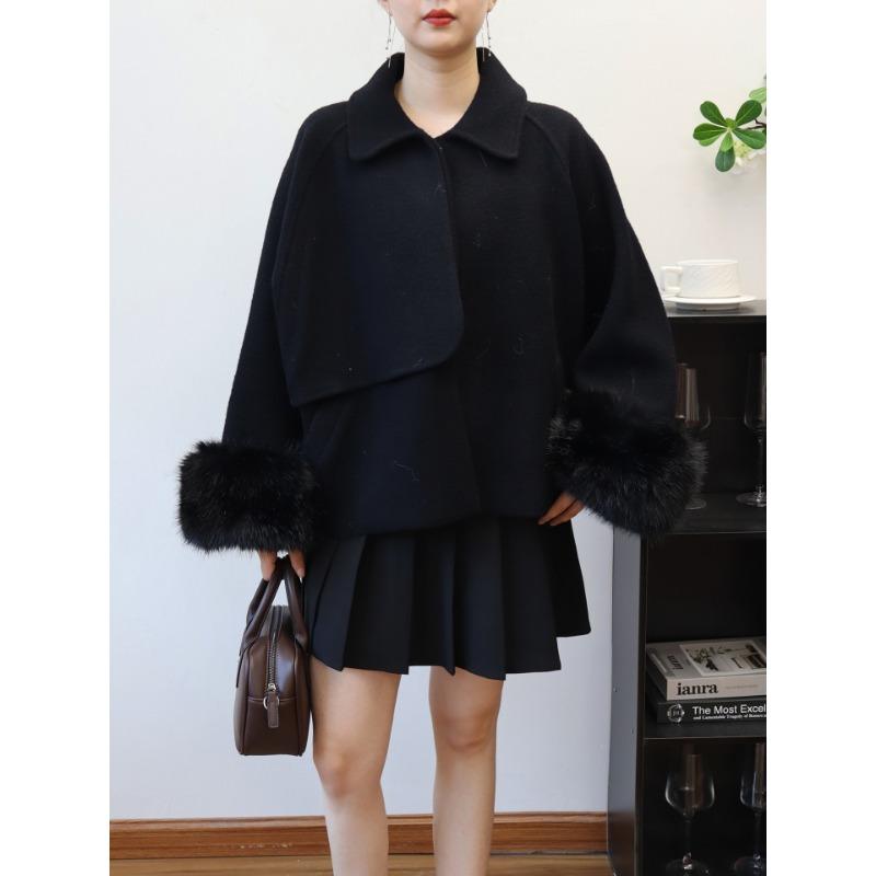 

Осень и зима новый вязаный кардиган из двусторонней шерсти с рукавами из шерсти в стиле пэчворк, темпераментный свитер-жакет для женщин one size fits all чёрный