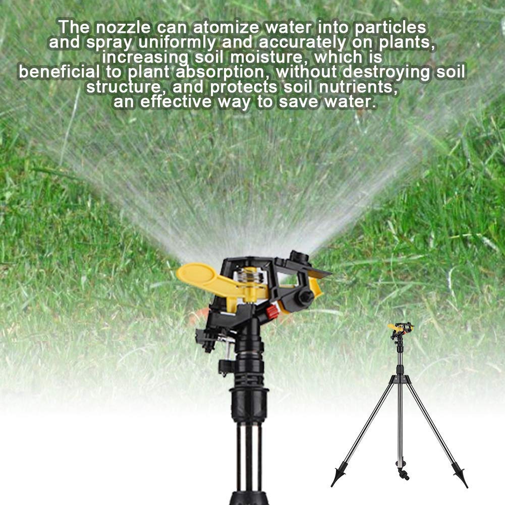 Automatic Watering Sprinkler with 24m Spray Range, 360° Rotation, Adjustable Height, Tripod, Misting, Stainless Steel, Irrigation System for Lawns