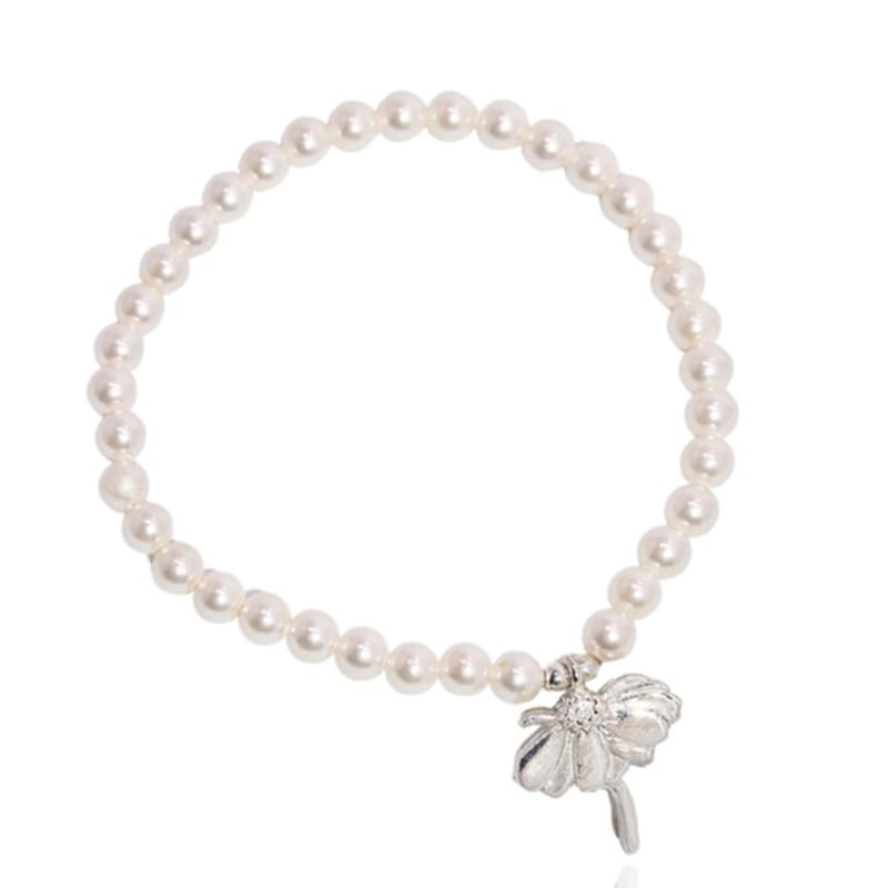 UNI.J [Cotidiano]Signature Flower Pearl Silver Bracelet Ib334