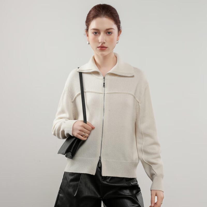 

PALUOPO Women s Pure Cashmere Polo Collar Zipper Cardigan M