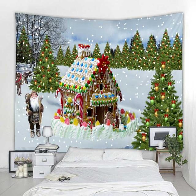 Weihnachtsdekoration, Wandteppich, Weihnachtsmann, Schneeszene, Wandbehang, Hippie-Fantasieszene, Hintergrund, Stoff, Böhmen, Heimdekoration