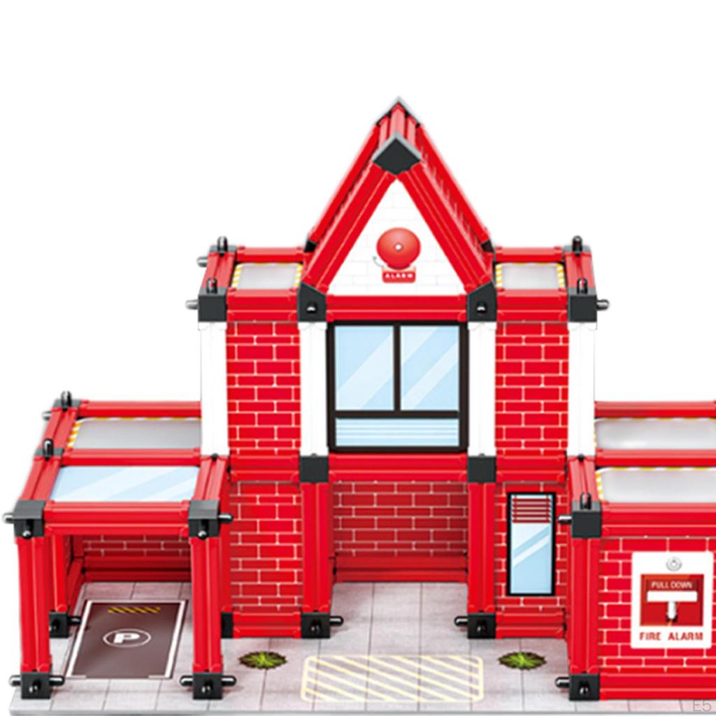 Fire Station Building Kit 3D Puzzle Architecture Model Self Assemble for Layout Accessory
