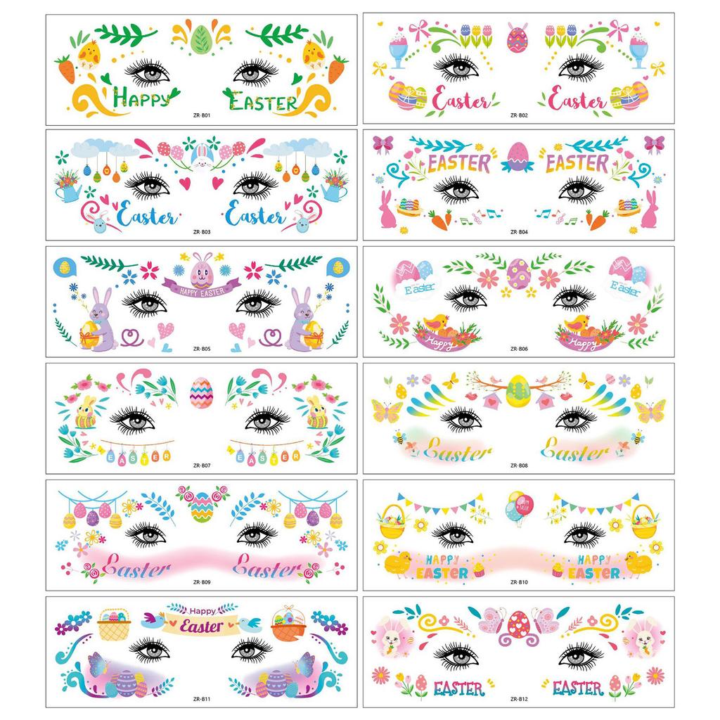 Easter Makeup, Temporary Tattoos, Painted Egg Face Stickers, Bunting Eye Corner Stickers, Cute Bunny DIY Stickers