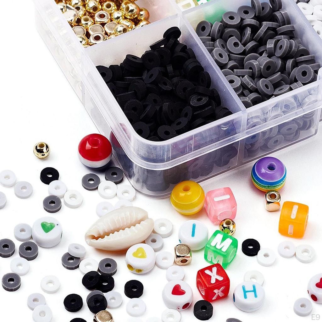 10 Grid Clay Beads Kit , with Letter Beads, Elastic Cord for Jewelry Making Earring