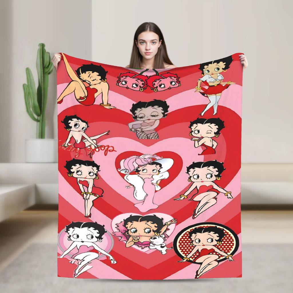 B-Bettys Boops Comfortable Blanket Cartoon Doll Casual Plane Travel Throw Blanket Home Decor Flannel Bedspread Sofa Bed Cover