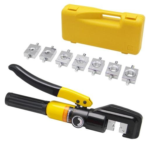 

Гидравлический обжимной инструмент Bonvoisin, обжимные клещи, для обжима голых медных/алюминиевых наконечников от 4 до 70 мм, 8 штампов, Японская инструкция I