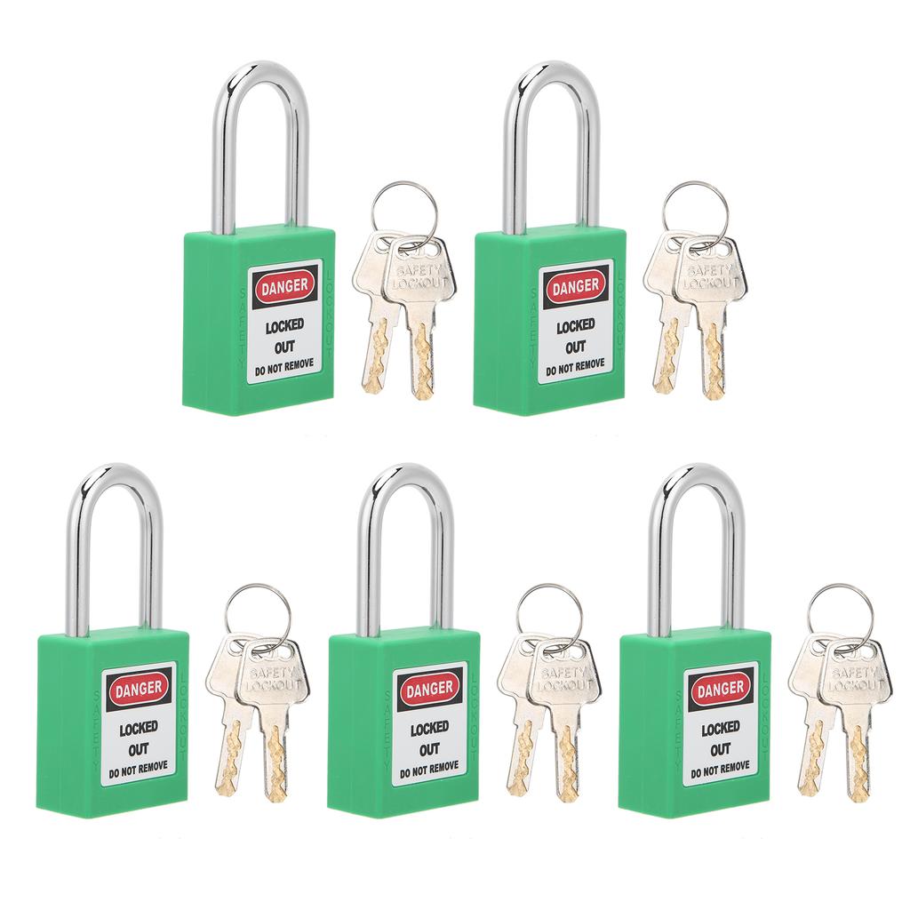 5Sets 38mm Padlock Lockout Tagout HardWearing with 10 Keys Writable Label for Machine Building Security(Green )