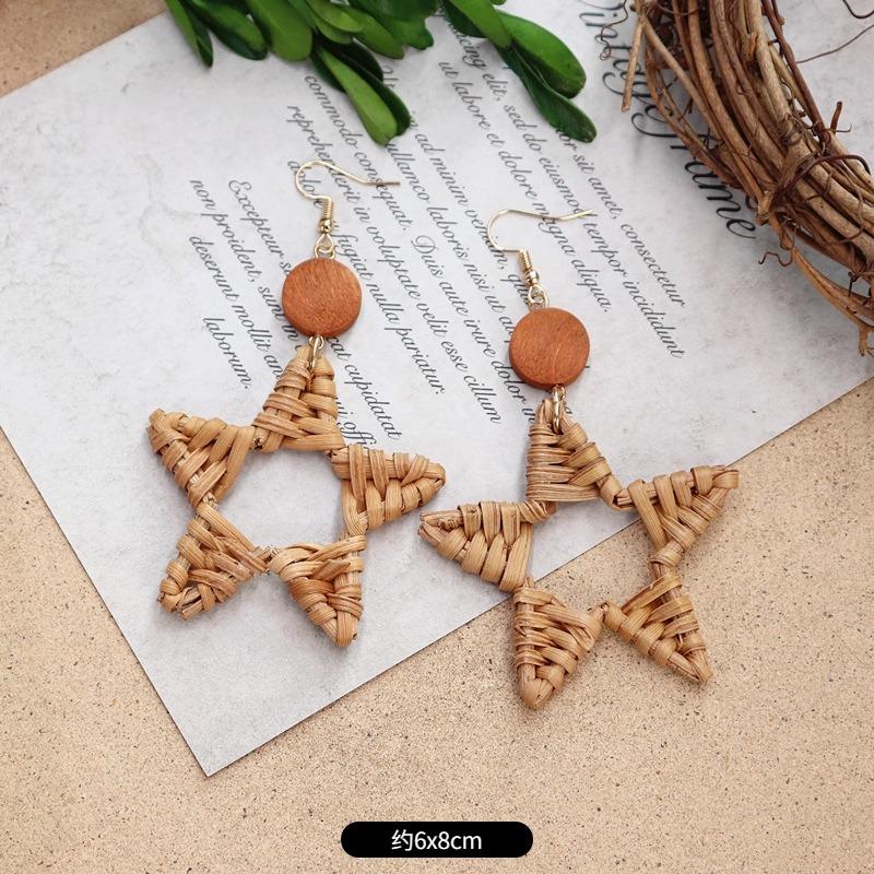 New summer bohemian retro vacation grass vine woven earrings femininity long island beach wooden earrings