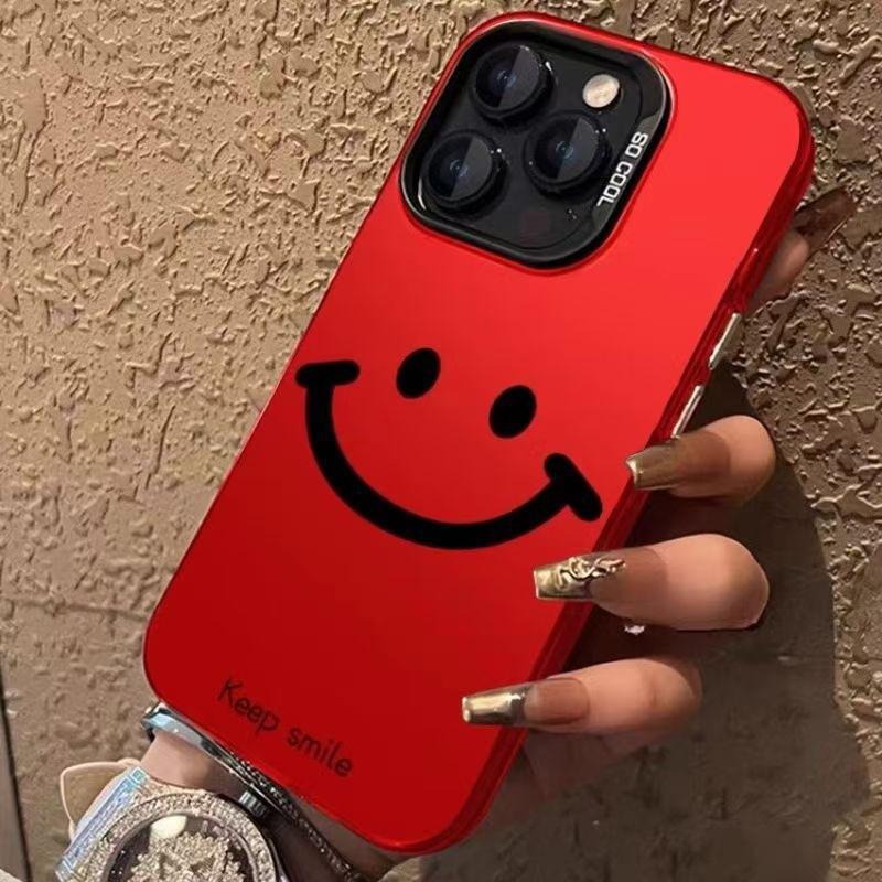 Color silver red Apple iPhone15 mobile phone case smiley face Apple 14/13/12/16ProMax/XR/XS/16