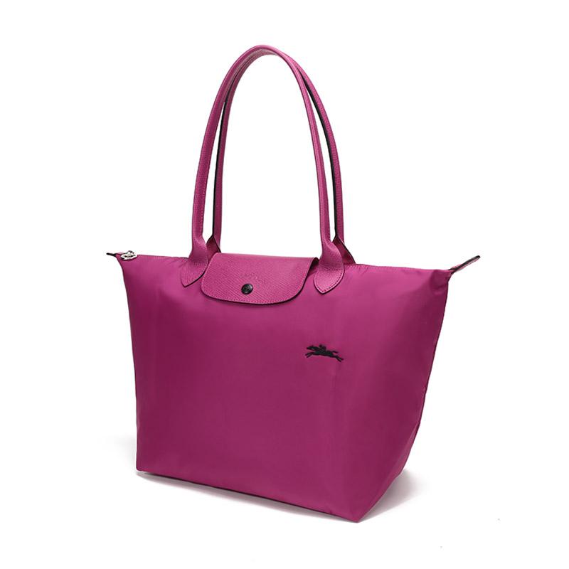 Longchamp Le Pliage Club Fabric Long Handle Snap Closure Nylon Crossbody Tote Bag Small Women Bags Purple Red 1899619P40