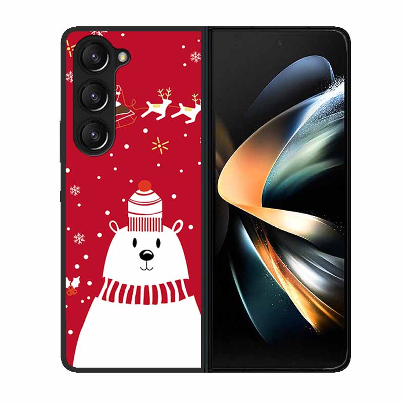 Christmas Case For Samsung Galaxy Z Fold 6 5 4 3 Cover Fold5 Fold4 Lovely Black Hard Plastic PC Cover For Galaxy Z Fold5 5G Case