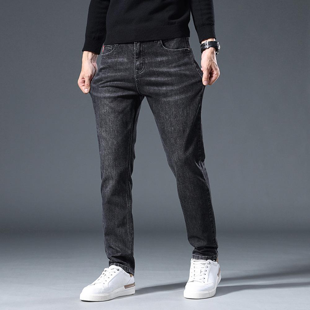 Jeans Men's Spring and Autumn New Fashion Slim Straight Pants Men's Trendy Brand Elastic Denim Commuter Velvet Trousers