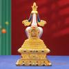Tibetan Stupa Tantric Removable Pearl Inlaid Gem Buddhist Statue Golden Alloy Handicraft Altars Indoor Home Desktop Decorative