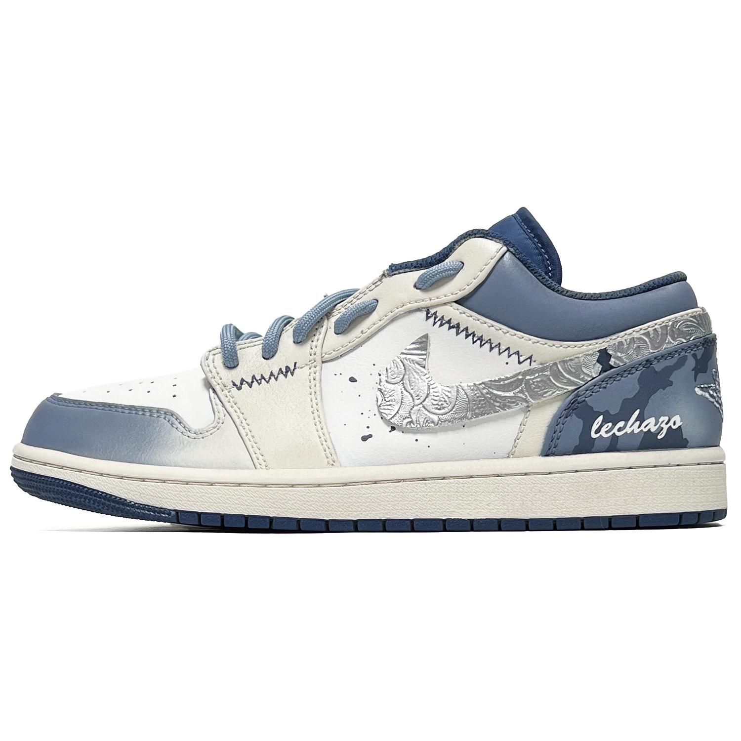 

Jordan 1 Abrasion Resistant Low top Vintage Basketball Shoes Men s Blue White 553558-414(Team285-) 42.5