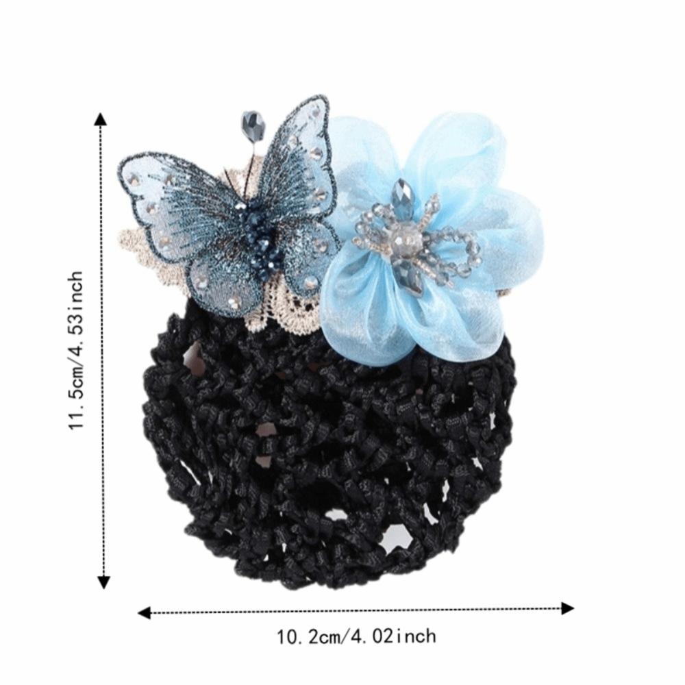 Butterfly Flower Elastic Hair Net Rhinestone Beads Decor Hair Bun Holder  Hotel Staff Uniform