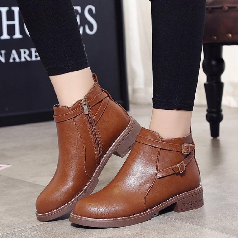 Autumn and Winter New Martin Boots Women's Low-heeled Belt Buckle Short Boots Women's Large-size Women's Boots
