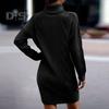 Women Autumn Winter Knitting Dress Turtleneck Long Sleeve Twist Texture Pullover Mini Dress Solid Color Thickened Warm Loose Dress