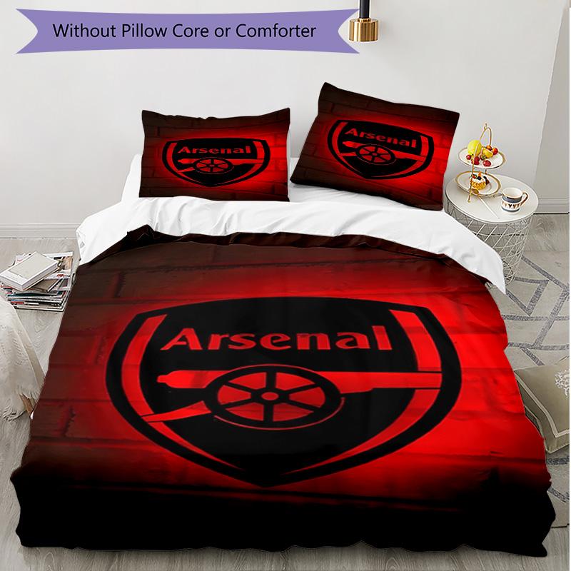 3pcs Duvet Cover Set (1*Duvet Cover + 2*Pillowcase, Without Core), Arsenal F.C Print Soft All‑Season Bedding Set, Home Bedroom Decor Gift