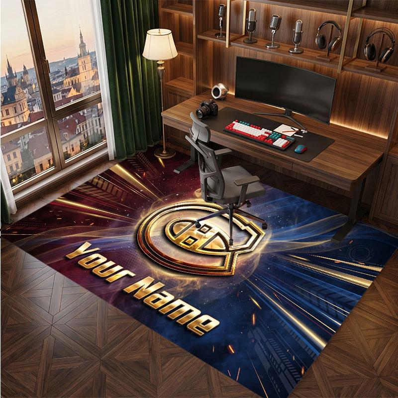 Montreal Canadiens Personalized Crystal Velvet Carpet, Customized Name Text Soft Anti‑Slip Rug for Living Room Bedroom