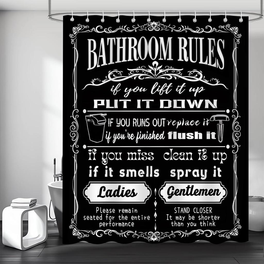 Funny Quotes Shower Curtains Cool Black and White Bathroom Rules Fun Modern Bathroom Curtain Polyester Waterproof Bathroom