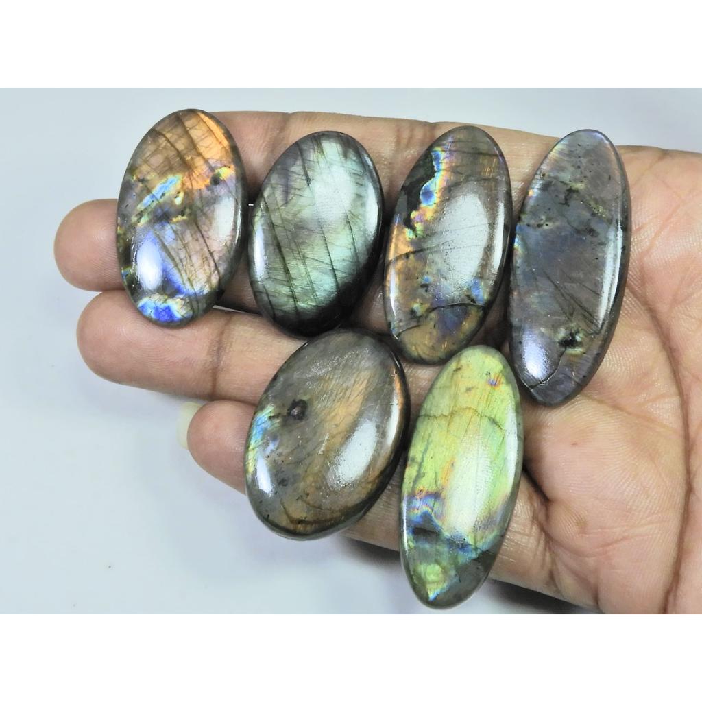260Cts. Natural Purple Labradorite Spectrolite Oval Loose Gemstone 6Pcs Lot LL-1164