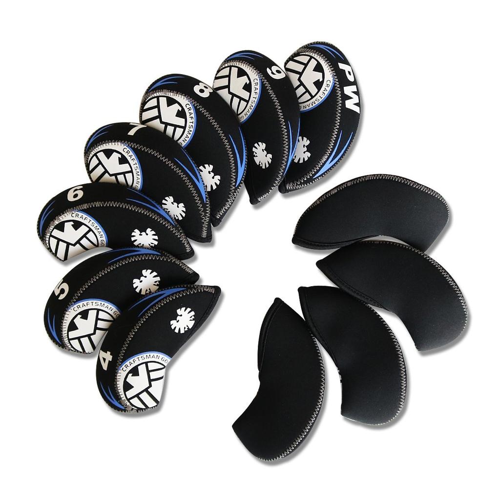 CRAFTSMAN Golf Headcover Cosmo Series Iron Cover - X-type, designed to prevent loss, 11 pieces, Black/White (Black)