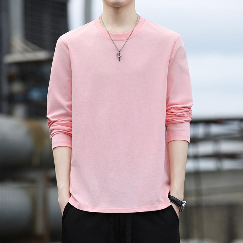T-shirt da uomo basic a girocollo a maniche lunghe - Top casual tinta unita