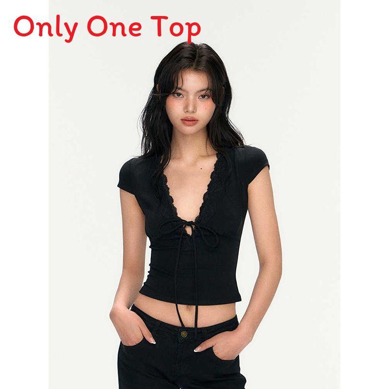 Sexy Black V Neck T Shirt For Women Summer Short Sleeve Slim Fit Casual Top