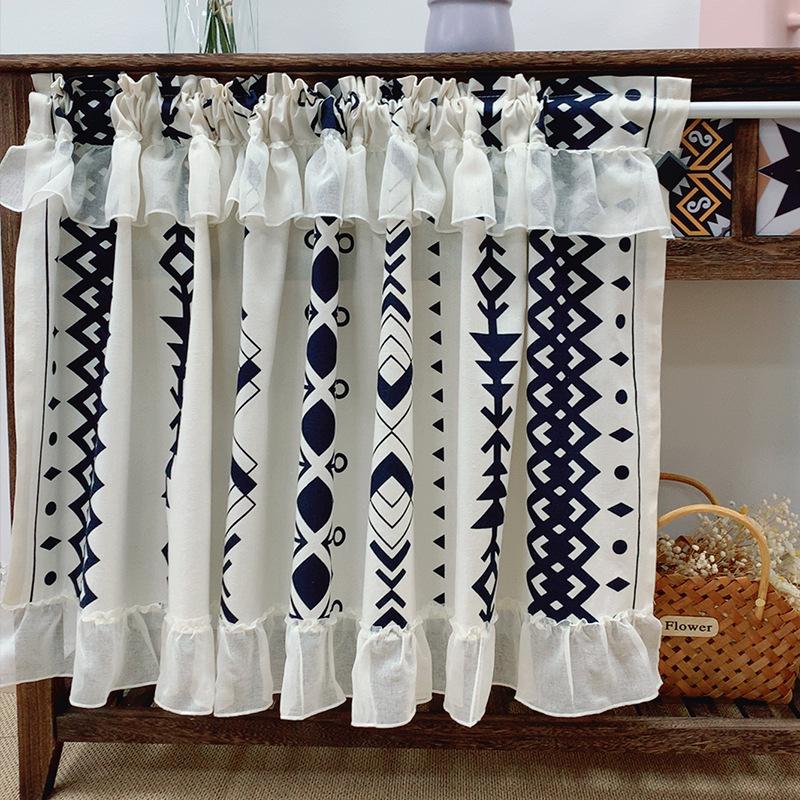 Perdea de Cafea Boemă Perdea Scurtă Perdea Jumătate Fără Găurire Perdea de Ușă Strat Dublu Pânză de In cu Dantelă Plasă de Fereastră Perdea Lot