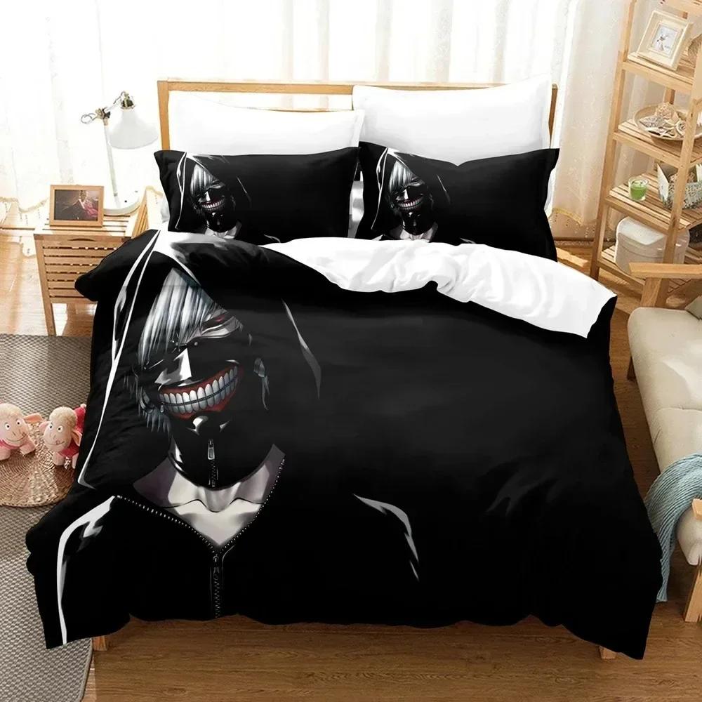 Top 3D Anime Tokyo Ghoul Bedding Set Double King Soft Children Bedroom Down Coat Set Animation Tokyo Ghoul Customizable Style
