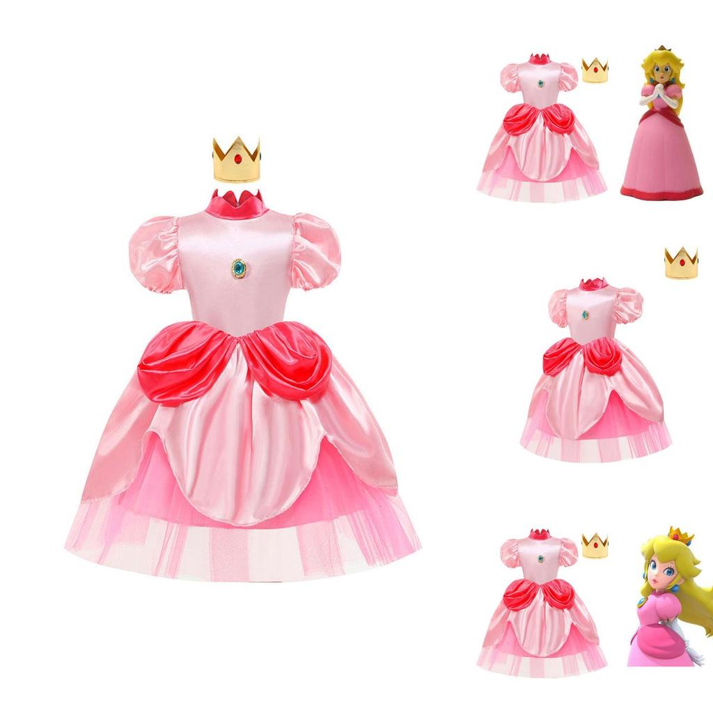 Super Mario Prinzessin Peach Cartoon Rollenspiel Kostüm Halloween Cosplay Kleid