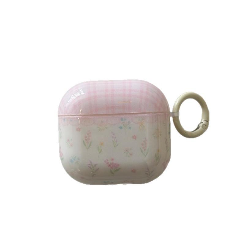 Pink plaid milky white floral AirPods 1 generation earphone case for Apple earphones AirPods 1 /Pro1