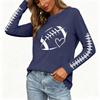 Women's Fashion Long Sleeve Neck Rugby Print Top with Side Split Hem