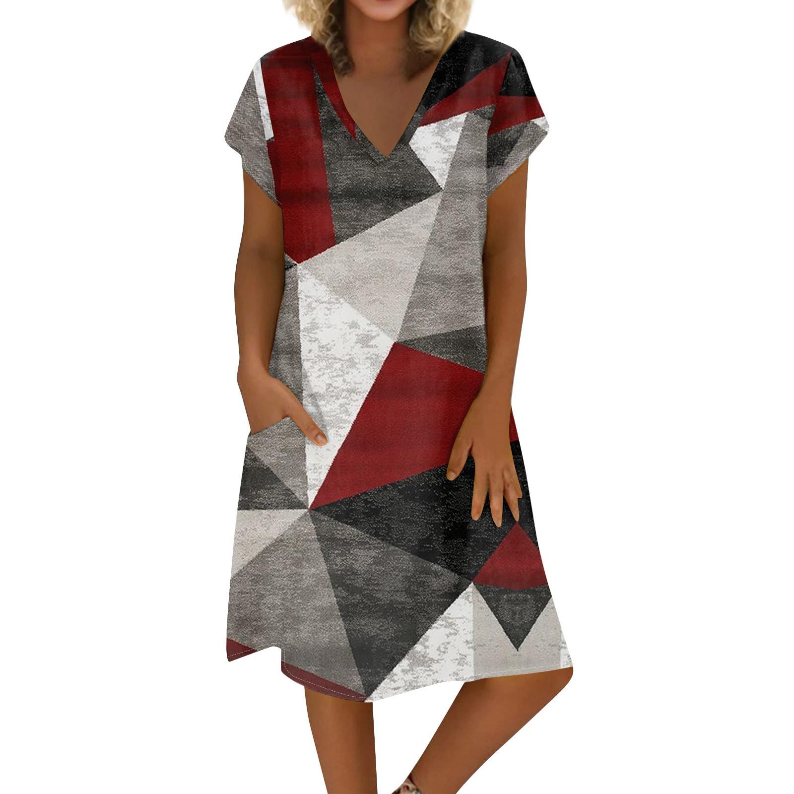 

Женское летнее платье из хлопка и льна с V-образным вырезом и короткими рукавами L