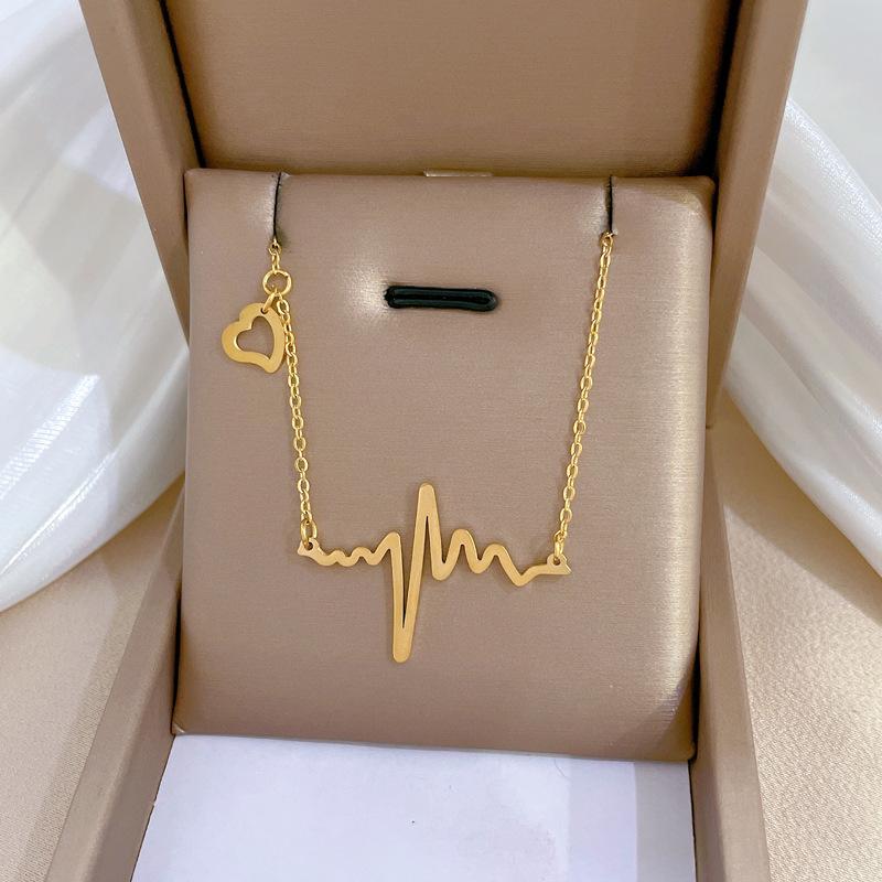 Electrocardiogram Minimalist Wind Furnace Real Gold Necklace Female Collarbone Chain Accessories