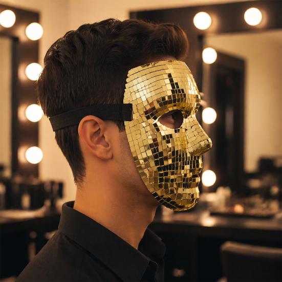 Lightweight Glitter Face Mask Halloween Disco Ball Mask, Breathable Mirror Mosaic Masquerade, Shiny Effect Party Costume for Dance Performance,