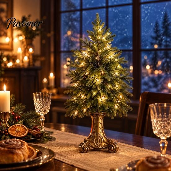 Reusable Holiday Table Decor Vintage Lighted Norfolk Pine Tree with Remote Control, Battery Operated Artificial Christmas Traditional Display