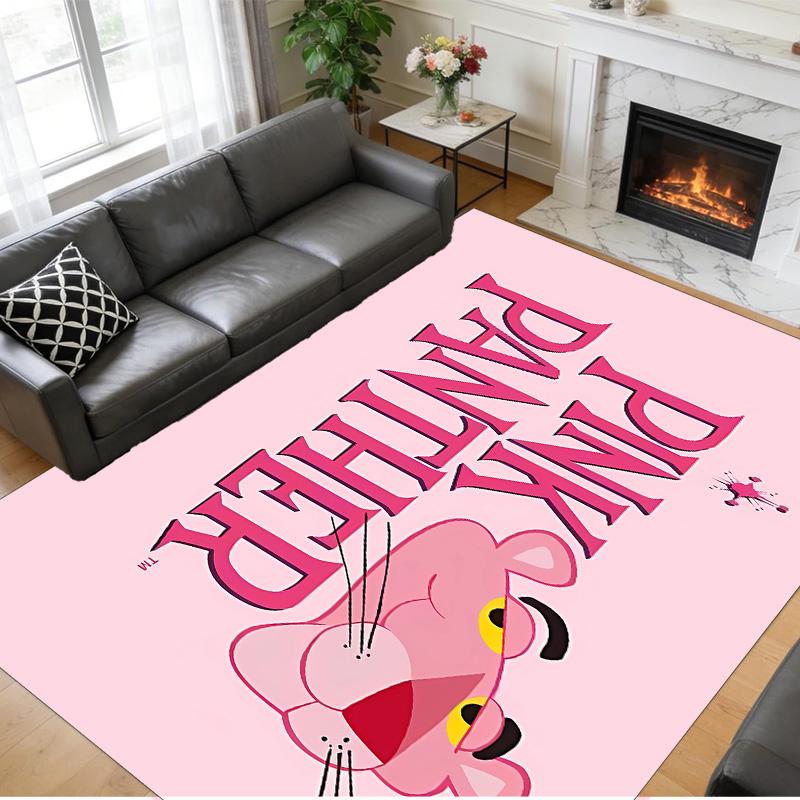 Anti‑Slip Crystal Velvet Floor Rug, Pink Panther Design Carpet for Indoor Living Bedroom Home Decoration