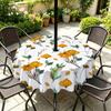 Outdoor Round Tablecloth With Umbrella Hole Waterproof Oil Resistant Floral Leaf Patio Garden Deck