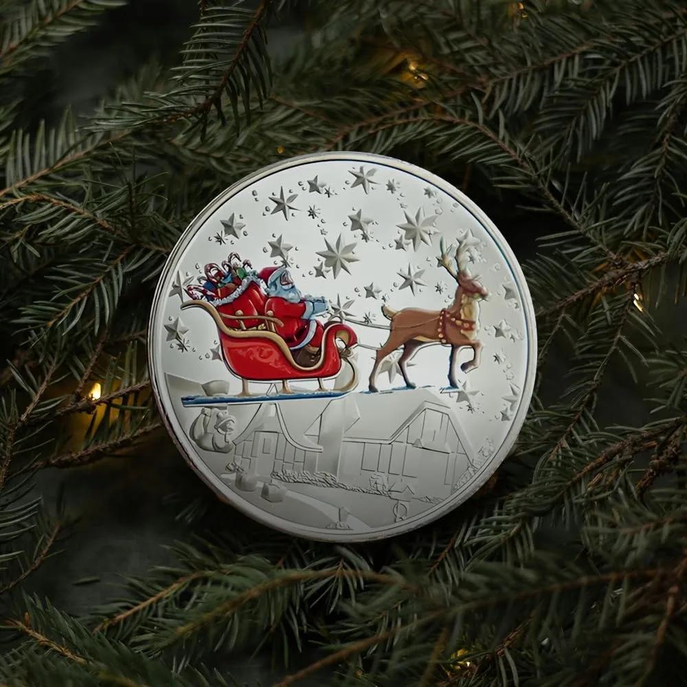 Santa Gold Coins Christmas Eve Boxes, with Message Card, Christmas Commemorative Coins New Year, Santa Claus Souvenir Coin