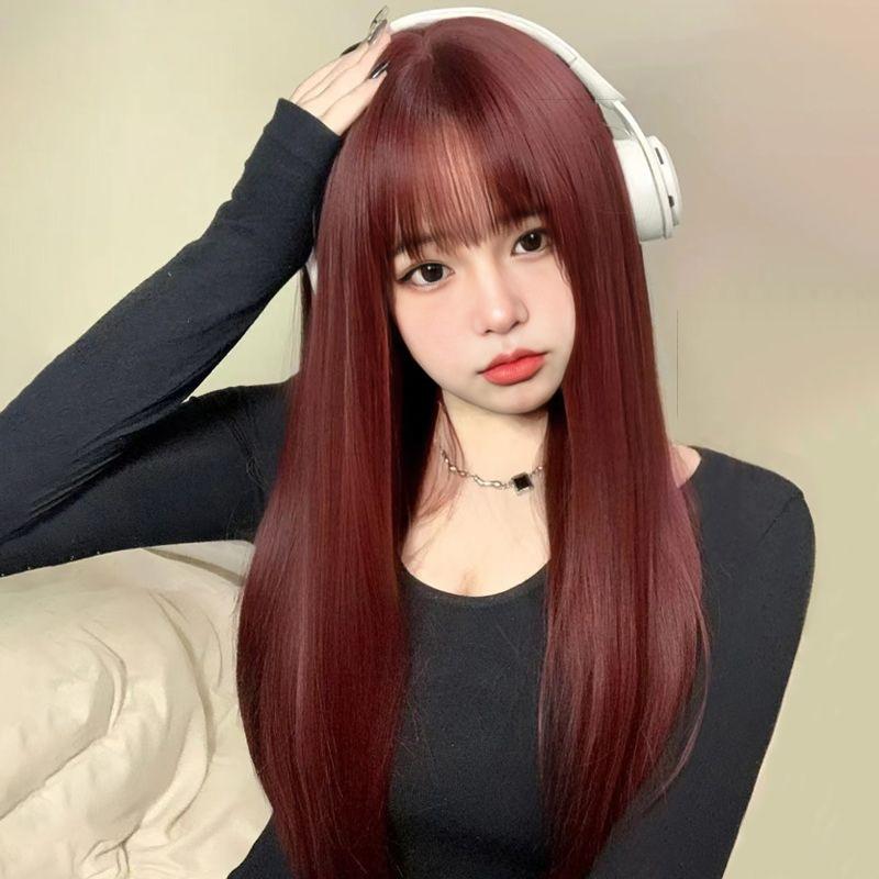 Moda 26 inç sentetik peruk - siyah uzun düz saç - Cadılar Bayramı cosplay saçı - günlük peruk - yüksek sıcaklığa dayanıklı saç aksesuarı