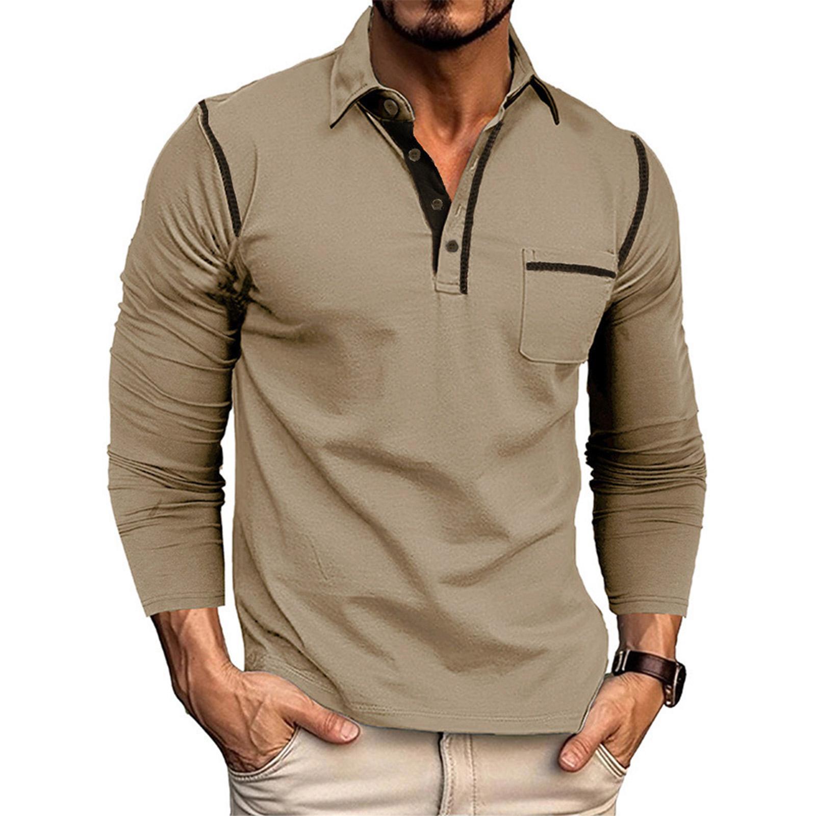 

Мужской однотонный топ с лацканами на пуговицах и длинными рукавами, мужской повседневный модный топ с длинными рукавами M хаки