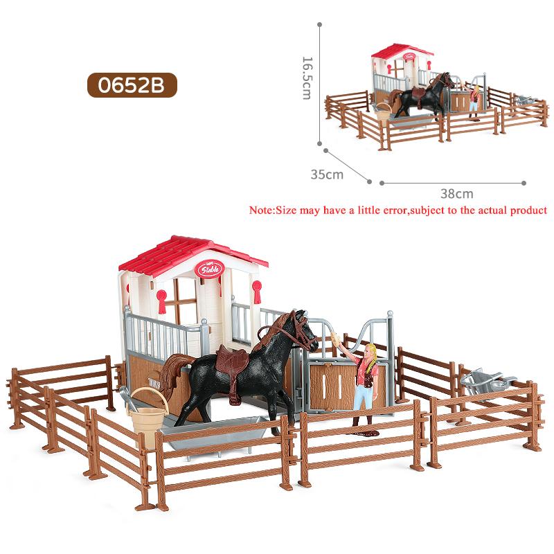 Oenux Bauernhof Stall Haus Modell Actionfiguren Emulierter Reiter Pferd Tiere Spielset Figur Niedlich Pädagogisches Kinderspielzeug Geschenk