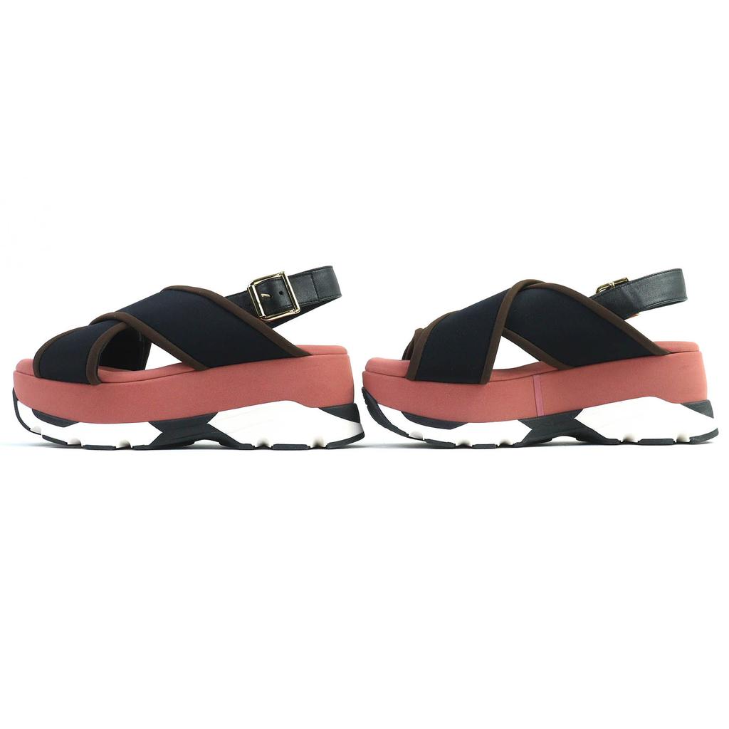 MARNI Sandals Leather cross strap platform sole Black pink l37 SAMA002708 Used