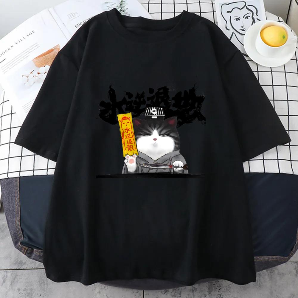 Fun Chinese Water Reversal Scattering Printing Summer T-shirt for Men's Retro Short sleeved Harajuku Leisure Cotton Top